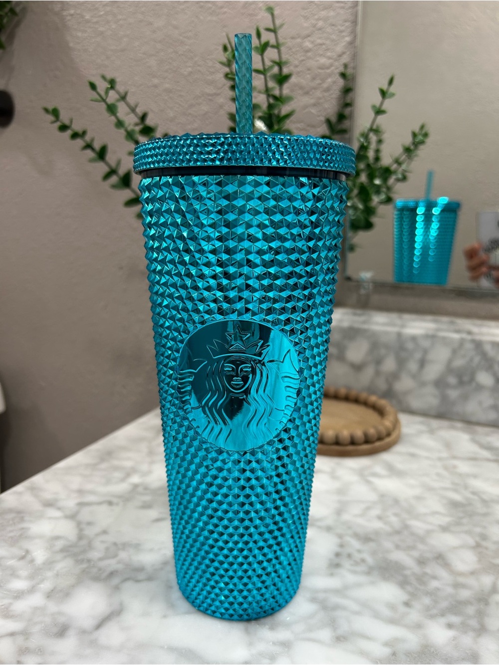 Starbucks Teal Studded Cold Cup Tumbler 24 oz NEW With Tag & Straw